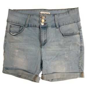 Honey & Bristle High Rise Light Wash Y2K Distressed Cuffed Denim Shorts 12P EUC